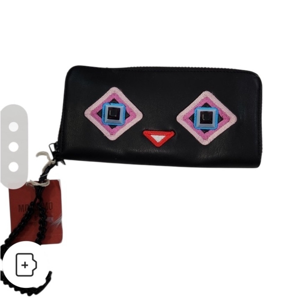 Mossimo Happy Face Jewel Eyes Black Clutch Wristlet Wallet with Geometric Design